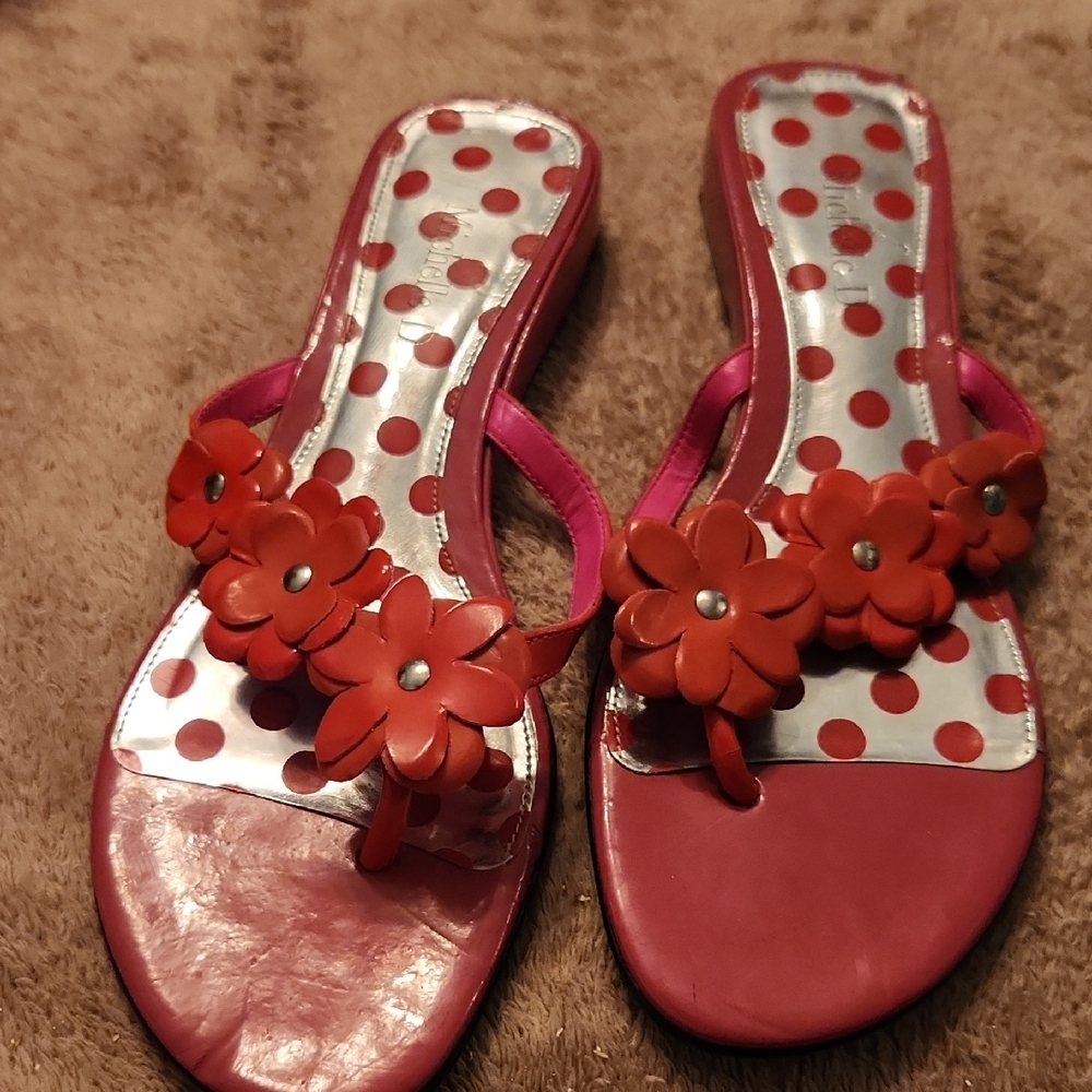 Michelle D Pink and Red Floral Sandals